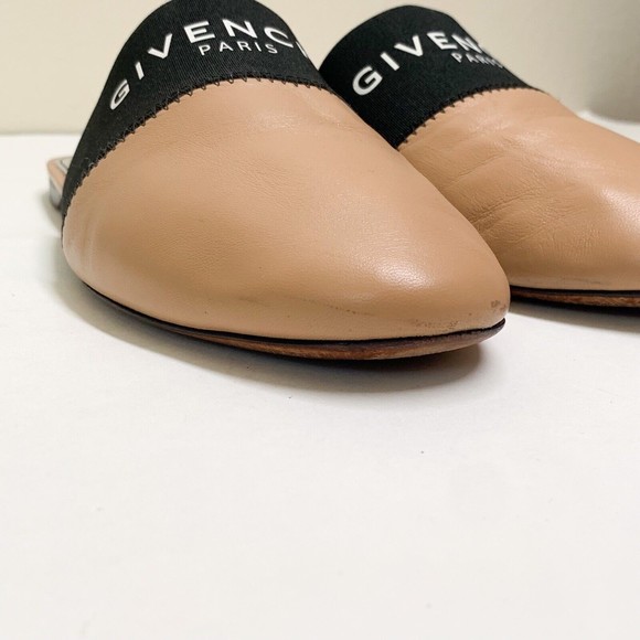 Givenchy Mule Bedford Flats 39.5 US 9.5 Tan Leather Black Elastic Logo - Picture 4 of 9